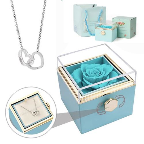 Coffret Rose Éternelle & Collier Gravé