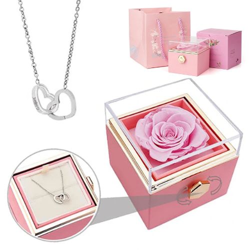 Coffret Rose Éternelle & Collier Gravé