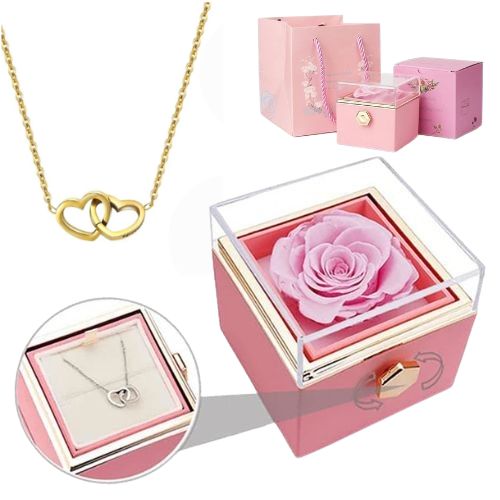 Coffret Rose Éternelle & Collier Gravé