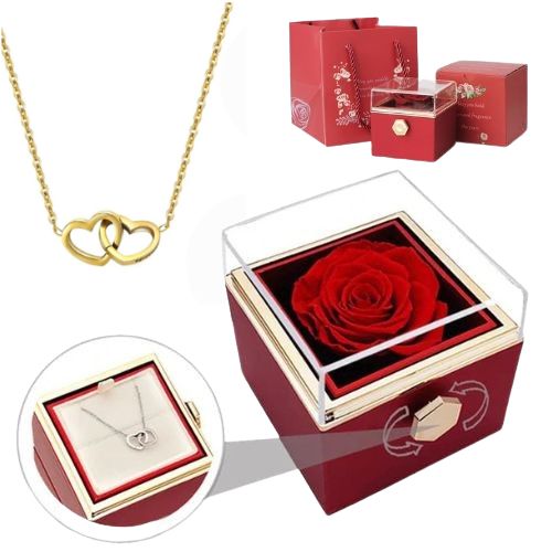 Coffret Rose Éternelle & Collier Gravé