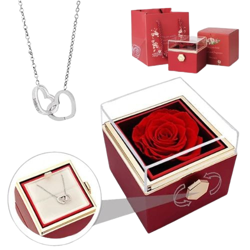 Coffret Rose Éternelle & Collier Gravé